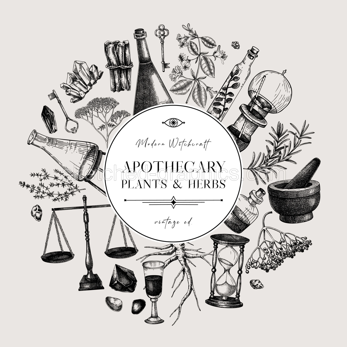 Antique apothecary label design. Vintage chemistry hand-drawn vector illustrations. Alchemy sketches. NOT AI generated Illustration